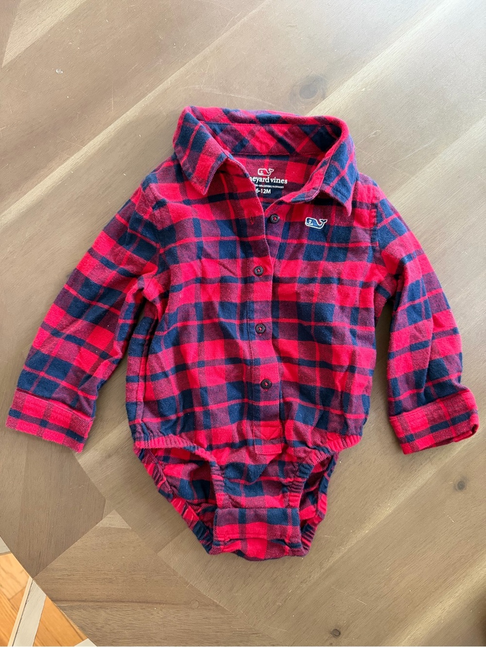 Vineyard Vines Red and Navy Plaid Collared Baby Bodysuit